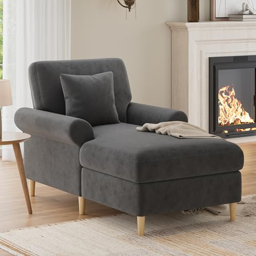 Gepolsterter Relaxsessel, klappbarer Schlafsessel, bequemer Lesesessel, Lounge-Sessel, XXL großer Lesesessel, samtbezogener Lounge-Sessel, Sitzsack für Wohn- und Schlafzimmer (Gray + Velvet + 1 Seat)