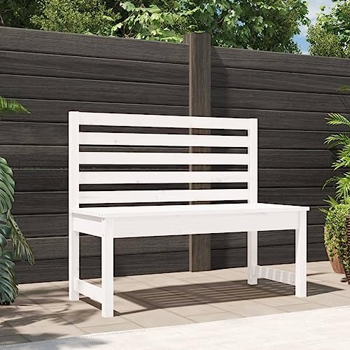 Mokuyary Gartenbank Weiß 109 cm Massivholz Kiefer Sitzbank Parkbank, Balkonbank Outdoor Bank für Garten Terrasse Balkon