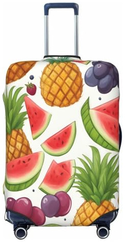 EnkzpoHen Fresh Juicy Fruits Kofferbezug, Ananas, Beeren, Trauben, Orange, elastisch, geeignet für Geschäftsreisen und Urlaub (S bis XL), Schwarz , L