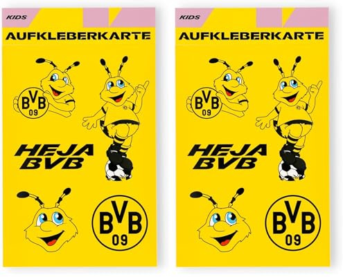 BVB Aufkleberkarte Kids, 5 Sticker mit Maskottchen und Logo, 14,5 x 21 cm, Wasserfest, Bunt (Packung mit 2)