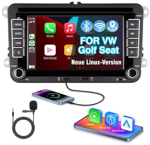 [Prestazioni Elevate] Linux Autoradio per Golf 5 6 Passat Jetta Caddy Polo cc Tiguan EOS Touran T5 Scirocco Wireless Carplay & Android Auto, con display IPS da 7 inch Bluetooth/FM/AM/USB/EQ/Touch