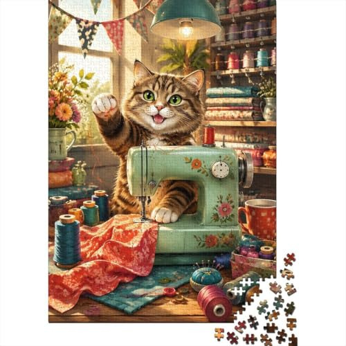 Cat Sewing Machine Fabric 1000pcs Jigsaw Puzzle For Adults Challenging