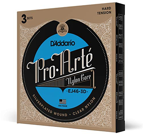D'Addario EJ46-3D - Juego de cuerdas para guitarra clásica de nylon con entorchado de plata, .028- .044 (tensión alta)