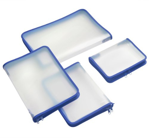Reißverschluss-Tasche, B5, PP farblos transluzent, Zip blau, 1 Stück