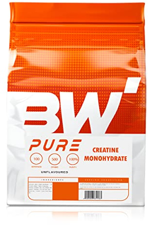 Pure Creatine Monohydrate Powder - Unflavoured 500g - for Strength, Performance & Recovery - Bodybuilding Warehouse | Creatine Monohydrate Powder, Micronised Creatine, Vegan, Gluten Free, Strength & Power, Made in UK, On-the-Go (Unflavoured)