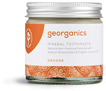 Georganics Mineral Toothpaste - Fluoride, SLS & Glycerine Free - Orange Flavour Non-Foaming Natural Toothpaste with Virgin Coconut Oil - Certified Cosmos Organic, Vegan and Cruelty-Free - 120ml