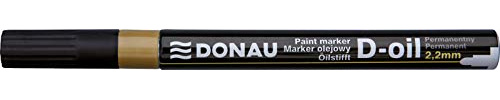 DONAU 7368001PL-35 Ölmarker D-OIL Rundspitze 2,2 mm Ölbasis Permanent Marker, Farbe: Gold / Wasserdichte Tinte Papier/ Filzschreiber für Plastik Metall Holz Glas/ Schreibt auf Fast Jeder Oberfläche