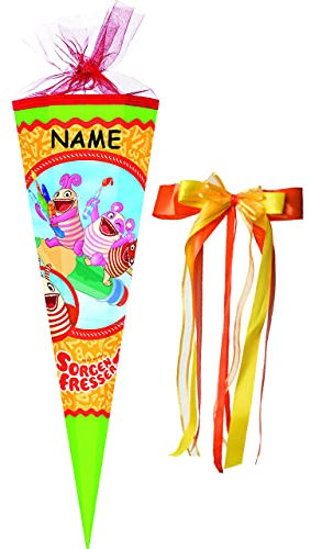 alles-meine.de GmbH Schultüte - Sorgenfresser - 70 cm - rund - incl. Namen und große Schleife - Filzabschluß - Zuckertüte - mit/ohne Kunststoff Spitze - für Mädchen & Junge..