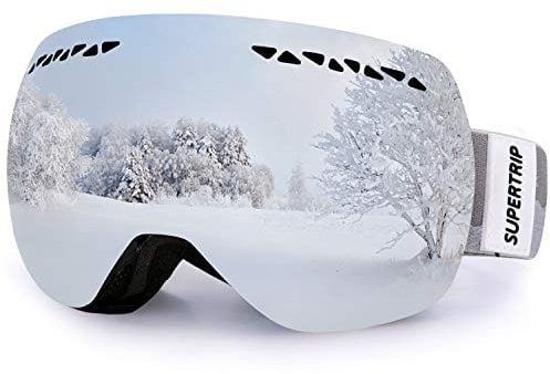 Supertrip Ski Goggles Over Glasses UV400 Anti-fog Skiing / Snowboard Goggles for Men & Women Professional Snowmobile Skate Goggles (Gray Revo Mirror Grey VLT 9.75%))