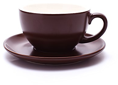 Coffeezone Latte Art Tasse et Soucoupe, capacité de 3 pour Latte et Cappuccino et Double Espresso, Porcelaine Anglaise, Mate pour café et Barista 8.5 oz Matte Brown