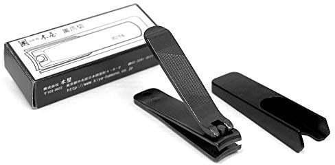 SureBuyShop KIYA Black Carbon Steel Nail Clipper with Nail Catcher | Made in Japan (Large)