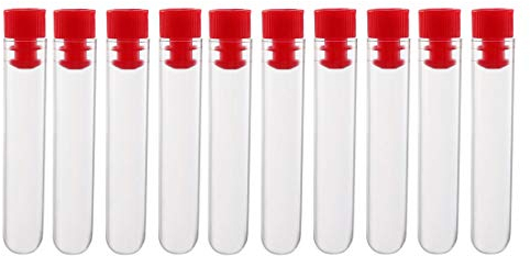 sourcing map 50Stk Reagenzglas Kunststoff mit Kappe Polystyrol Mini Reagenzgläser für Perlen Proben Labor 12x60mm Rot