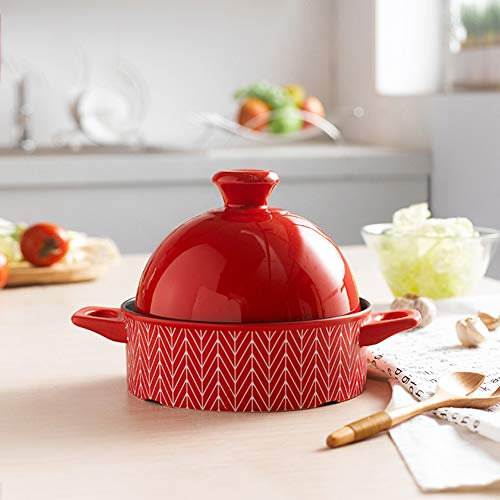 XCXDX Tagine, Casseruola in Ceramica da 1,3 Litri, Doppio Padiglione Antiscivolo, Micro Pentola A Pressione, Stufato Multifunzione Red
