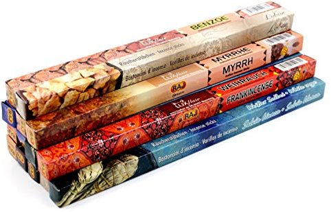 Räucherstäbchen Set Classic, Klassisches Bundle mit 7 verschiedenen Sorten, indische Räucherstäbchen, 14 Packungen à 8 Stäbchen, Intensive und kräftige Düfte, Probierset, Geschenkset