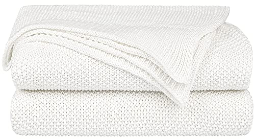 PiccoCasa Tagesdecke Baumwolle Strickdecke Sommerdecke pflegeleicht gesund als Sofadecke Sofaüberwurf für Fernsehen oder Lesen usw. Weiß 150x200cm