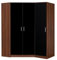 Reflect 2 Piece Bedroom Furniture Bundle - 2 Door CORNER + Single PLAIN Wardrobe (H: 180cm x W: 141cm x D: 103cm) (Black Gloss/Walnut)