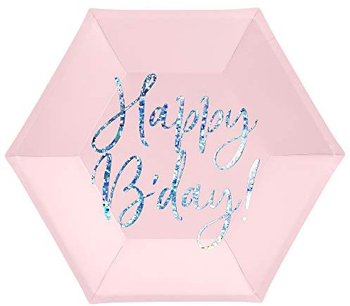 6 piatti di carta B'day in rosa cipria 20 cm