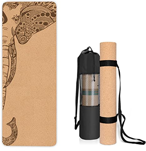 Kork-Yogamatte, rutschfest, einzigartiges Design, natürlicher Kork, TPE-Material, Fitness-Trainingsmatte mit Tragetasche und Gurt, für Zuhause, Pilates, Aerobic Fitnessstudio und Workout (183 x 61 cm)