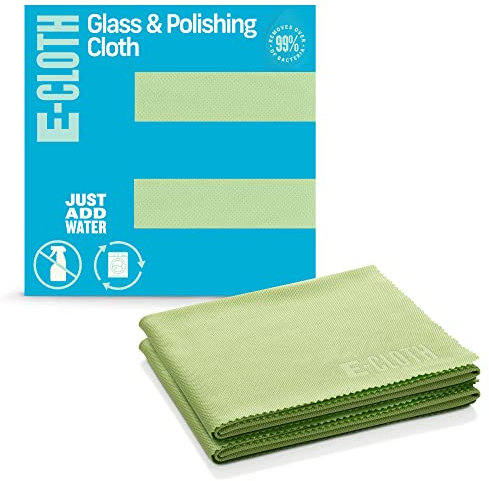 E-Cloth Glass & Polishing Cloth, Sustainable Microfibre Cleaning Cloth Set, Perfect Cleaner for Glass, Windows and Mirrors, Washable and Reusable, 100 Wash Promise, Lime Green, 2 Pack