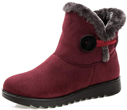 Vunavueya Stivali Donna Invernali Scarpe Stivaletti da Neve con Imbottitura Calda Stivali alla Caviglia Caldi Boots Scarpe Rosso Red 35.5 EU/230CN