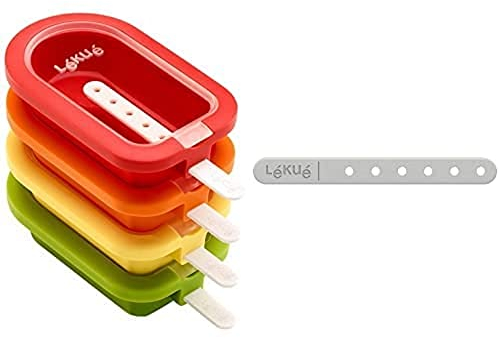 Lékué Polo Apilable Mini 10,5 Cm, 4 Unidades, Surtido Multicolor, Silicona + Pack De Palos Para Helado, Blanco, 12.2 Cm, 20 Unidades