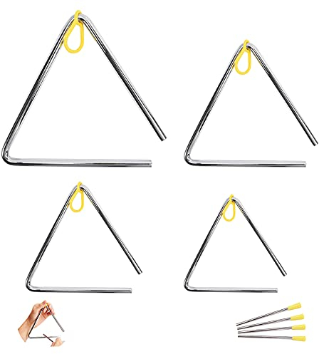 4 Stk Triangel Musikinstrument, Musikinstrumente Kinder mit Schlägel & Gummigriff für Schulkinder & Anfänger Beim Musizieren, 10/12.5/15/17.5 cm