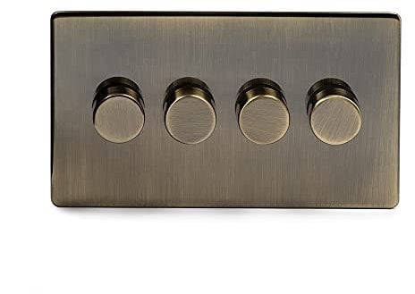 Soho Lighting Antique Brass 4 Gang 2 Way Trailing Edge Dimmer Light Switch Screwless 100W LED (250w Halogen/Incandescent)