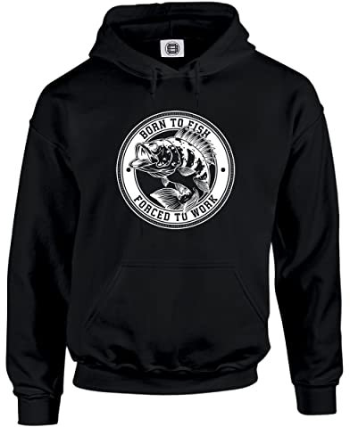 Dead Set Studio Angelgeschenke für Männer – Born To Fish – Lustiges Herren-Kapuzenpullover, Angelbekleidung für Männer, Schwarz , L
