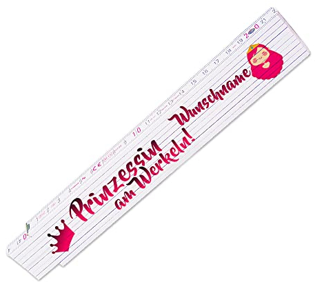 Zollstock mit Wunsch-Namen und Motiv – Prinzessin am Werkeln - Meterstab individuell einseitig bedruckt - Glieder-Maßstab personalisiert