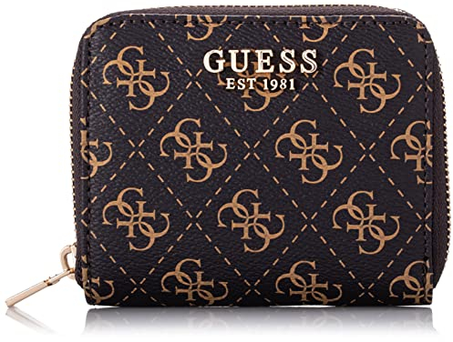 GUESS Women Laurel SLG SMALL Zip Around Bag, Brown Logo