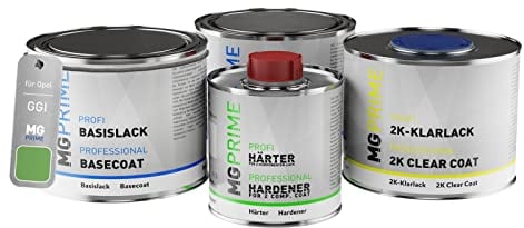 MG PRIME Autolack Dose Set für Opel GGI/EHU Matcha Green Metallic/Matcha Grün Metallic Grundlack Basislack 2K Klarlack Härter spritzfertig 1,75L