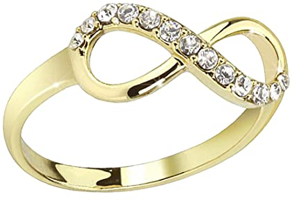 Taffstyle Damen Ring Edelstahl Infinity Unendlichkeit mit Zirkonia Kristall Strass Stein Verlobungsring Damenring Trauring Gold Größe 58 (18.5)