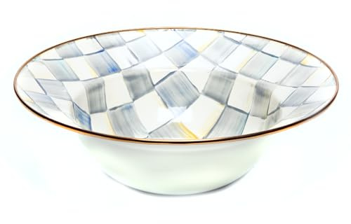 MACKENZIE-CHILDS Enamel Serving Bowl, Enamel Serveware Bowl, 12 Inches, Gray-and-White Sterling Check
