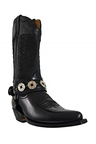 Loblan Boots 096 Originale Classico Nero Lucido Pelle Punta Quadrata Breve Caviglia Biker Stivali, Nero , 44 EU