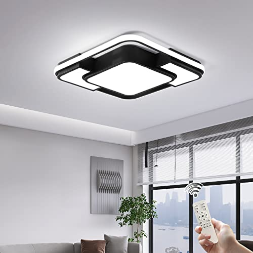 Schindora LED Deckenleuchte Dimmbar mit Fernbedienung Ø42x6cm Schwarz Moderne Leuchte für Wohnzimmer Schlafzimmer Arbeitszimmer Esszimmer Büro