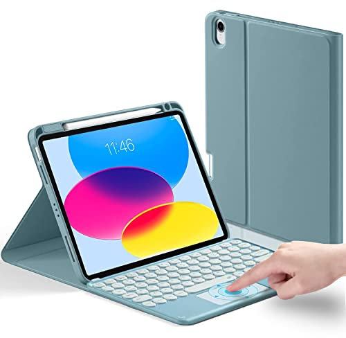 YMXuan Case with Keyboard for iPad (A16) 11th Generation 11-Inch (2025) / iPad 10th Gen 10.9 (2022), Touchpad Wireless Bluetooth Keyboard, Smart Soft Protective Cover with Pencil Holder (Blue)