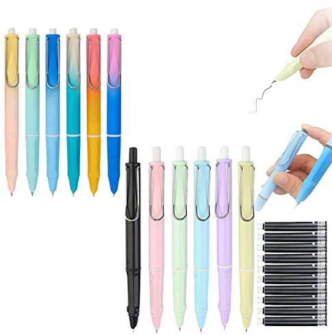 HOPASRISEE Retractable Fountain Pen, 2023 New Retractable Fountain Pen, Retractable Fountain Pen Fine Nib, Press Type Refillable Ink Writing Pen 0.38mm With 10 Black Ink For School Office (12pcs-B)