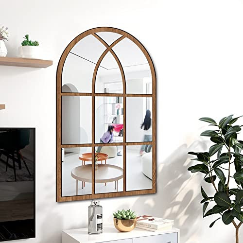 mihtra Miroir Verrière Arche, Miroirs Décoratifs pour Décor Murale avec Cadre en Bois,miroirs Muraux Modernes, Miroir De Fenêtre Décoratif,Miroir Mural Léger Et Durable pour Intérieur/extérieur