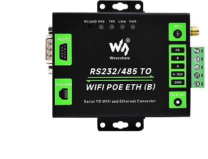 Waveshare Industrial Grade Serial Server RS232/485 to WiFi and Ethernet, Modbus Gateway, MQTT Gateway, Metal Case, Wail-Mount and Rail-Mount Support with POE Function