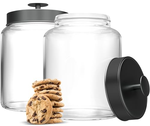 KooK Lot de 2 boîtes de cuisine en verre pour garde-manger, pots d'apothicaire de salle de bain, couvercles en fer blanc, organiseurs de comptoir, noir