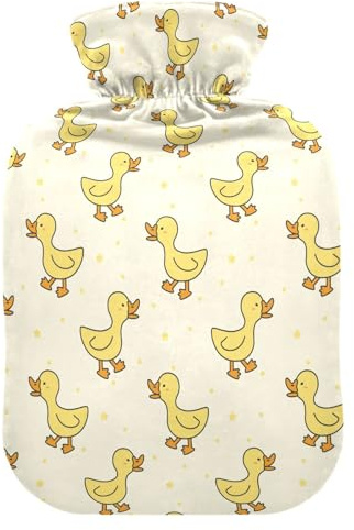 Hot Water Bottle, 1L Small Hot Water Bag with Soft Plush Warmer Cover Cute Duck Yellow, Leak Proof Screw Plug Best for Winter Sports Outdoors Back Neck and Leg Cold Muscle Pain and Cramps