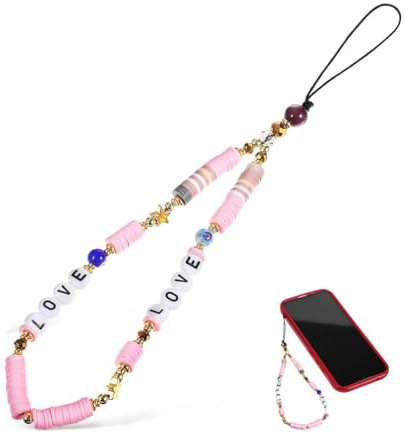 XOUDKE 1Pcs Dragonne de Téléphone Portable Sangle Perlé,Chaine Telephone Portable Dragonne Mobile Bracelet de Perles Anti-Perdu Longe Lanière de Téléphone,Bijoux Telephone Portable(Rose)