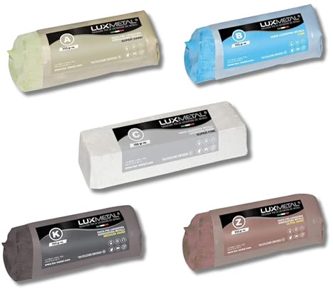 Lux Metal Set mit 5 Polierpasten, 350 g, A-B-C-Z-K, Polierset aus Edelstahl, festes Wachs zum Polieren von Metallen, Spiegeln, Aluminium, Chrom, Holz, Plexiglas, Marmor, Messing, Kupfer, Kunststoff