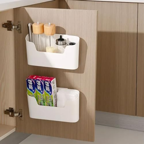 DZCYAOHL 2 Pieces Kitchen Cabinet Door Storage Box, Self-Adhesive Wall Mounted Storage Box, No Drilling ,Cabinet/Bathroom/Fridge, Sundries Organizer