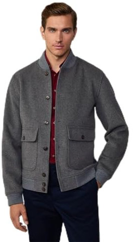 Hackett London Herren Bomberjacke aus Wolle Jacke, Grau (Granitgrau), M