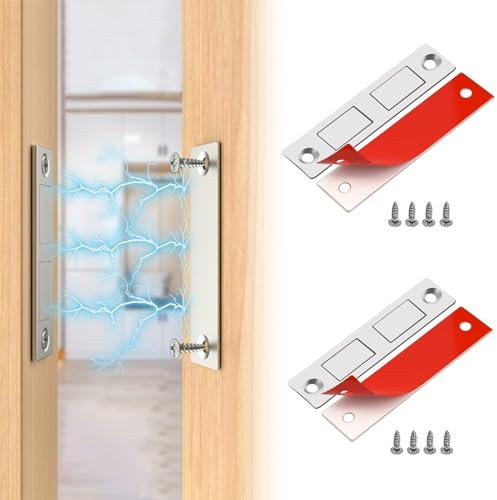 ZUOQIANG 2 Pcs Cupboard Door Magnets, Magnetic Door Catches for Cupboards, Drawer Magnet Catch ,Slim Double Magnetic Catch for Furniture Closet Cupboard Door Closing(with Screws)