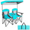 COSTWAY Sillas de Camping Plegables, Silla Plegable Portátil Dobles con Bolsa de Transporte Refrigeradora, Silla de Picnic de 2 Asientos para Exteriores con Mesita y Dosel Desmontable (Turquesa)