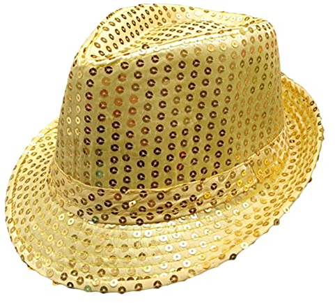 Geagodelia Damen Glitzer Hut Pailletten Mütze Kopfbedeckung für Party Disco Halloween Karneval Kostüm Fasching Accessoires Faschingshut Kostümzubehör Einheitsgröße (Gelb)