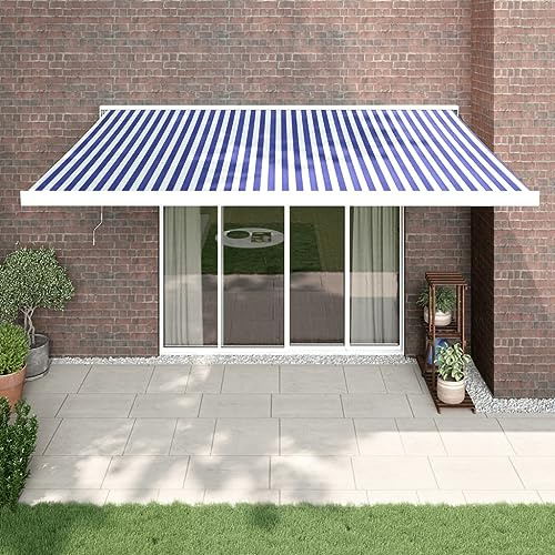 Gecheer Auvent extérieur rétractable en aluminium et tissu bleu et blanc 4 x 3 m, protection contre les rayons UV pour extérieur, Pergola, jardin, terrasses, Type 8