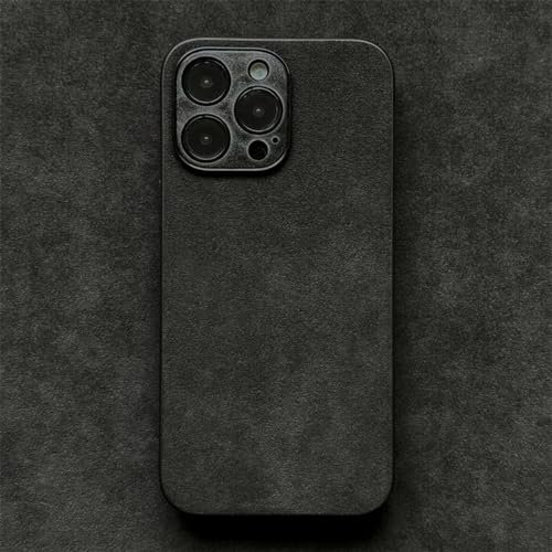 NVYRO Alcantara-Wildleder-Lederhülle für iPhone 15 Pro Max 14 13 12 Mini 11 6S 7 8 Plus Xs Max X Xr SE 2022 Turn Fur Back Cover, Schwarz, für iPhone 11
